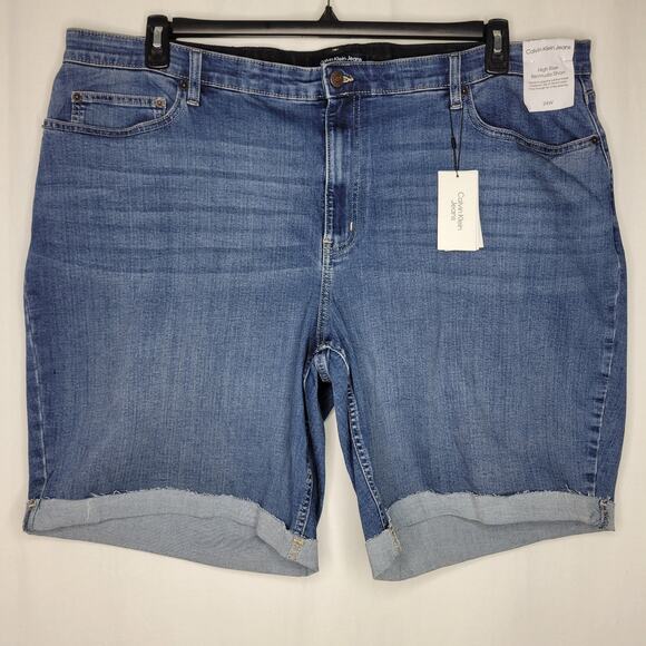 Calvin Klein Jeans Bermuda Cuffed Blue Denim Shorts Raw Hem NWT Plus Size 24W - Picture 5 of 11